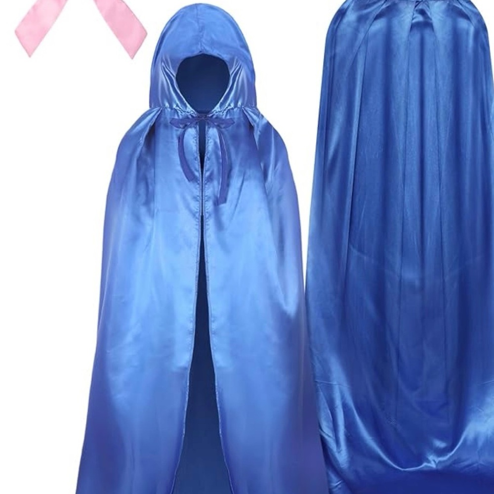 Cinderella Fairy Gdmother Halloween Costume blue Satin Hooded Cape